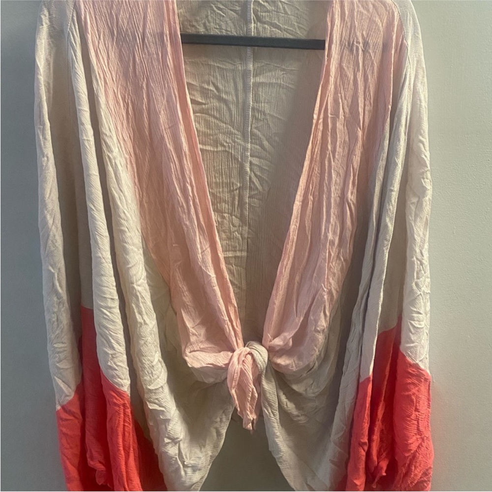 SOLD! DRESS UP Boutique! Linen Bell sleeves Color Block Oversized Boho Kimono - Picture 6 of 6
